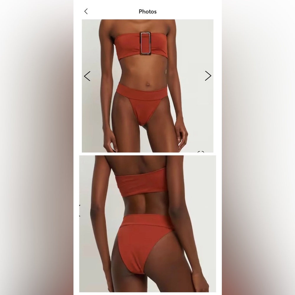 WeWoreWhat Buckle Bandeau Top and cheeky high leg bikini bottoms Sahara
